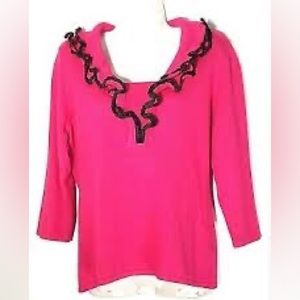 Women fuchsia pink Ruffle Top, Large, $5